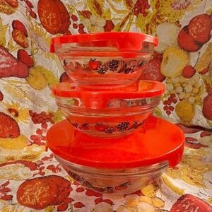 Red Lidded Glass Bowl Set